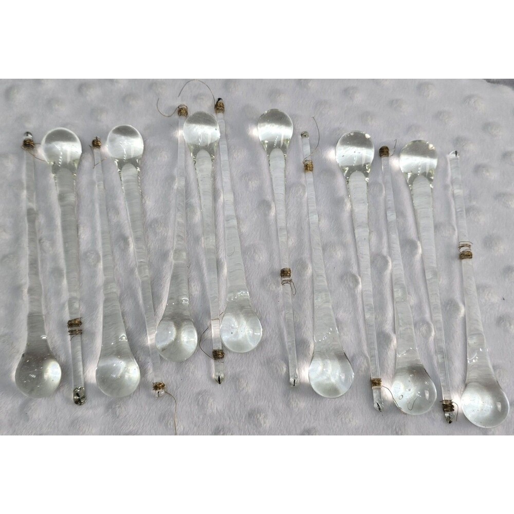 Lot 13 Vintage Antique Glass Crystal Chandelier Icicle Prisms Bubble 6" Gold